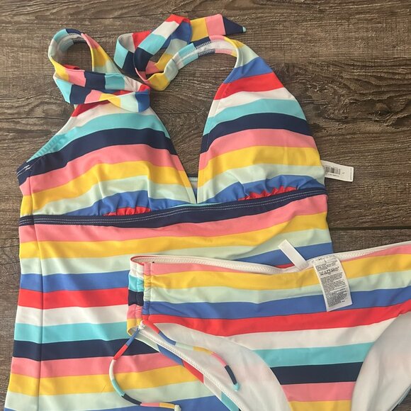 NEW! Gap Rainbow Multi Stripe Swim Tankini Top and Bottoms - Picture 1 of 4